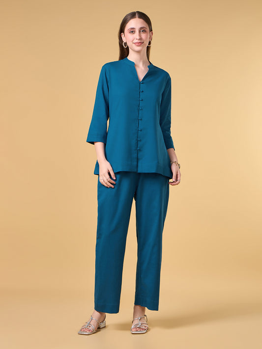 Midnight Blue Solid Cotton Co-ord Set