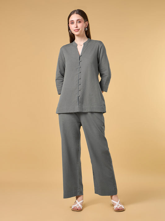 Steel Grey Solid Cotton Co-ord Set