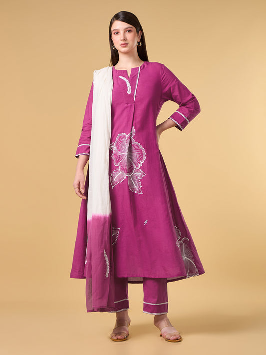 Pink Hibiscus Cotton Suit
