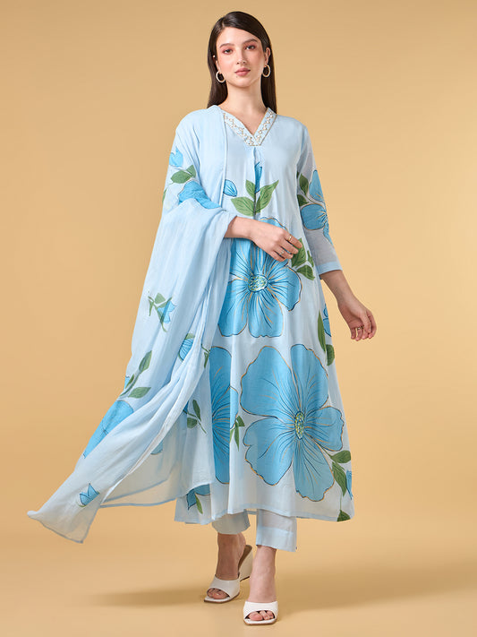 Pastel Aqua Brush Painted Cotton Suit
