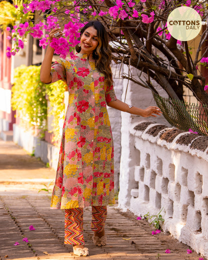 Multicolored Pretty Lady Cotton Co-ord/Kurta Set