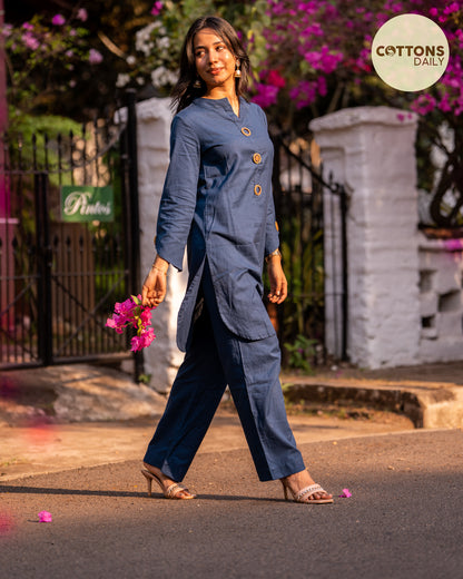 Navy Blue Solid Cotton Co-ord Set