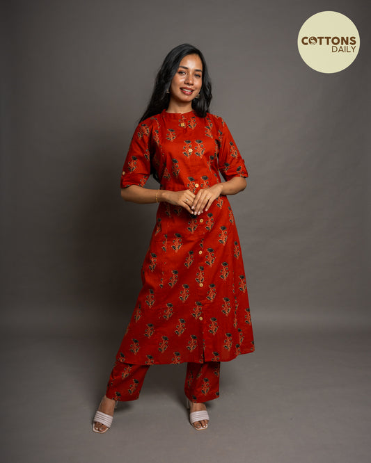 Maroon Ajrakh A-Line Kurta Set